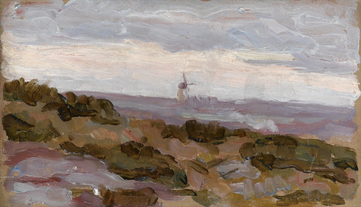 Landschaftsstudie mit Windmühle am Horizont, um 1900 von Arthur Haythorne Studd