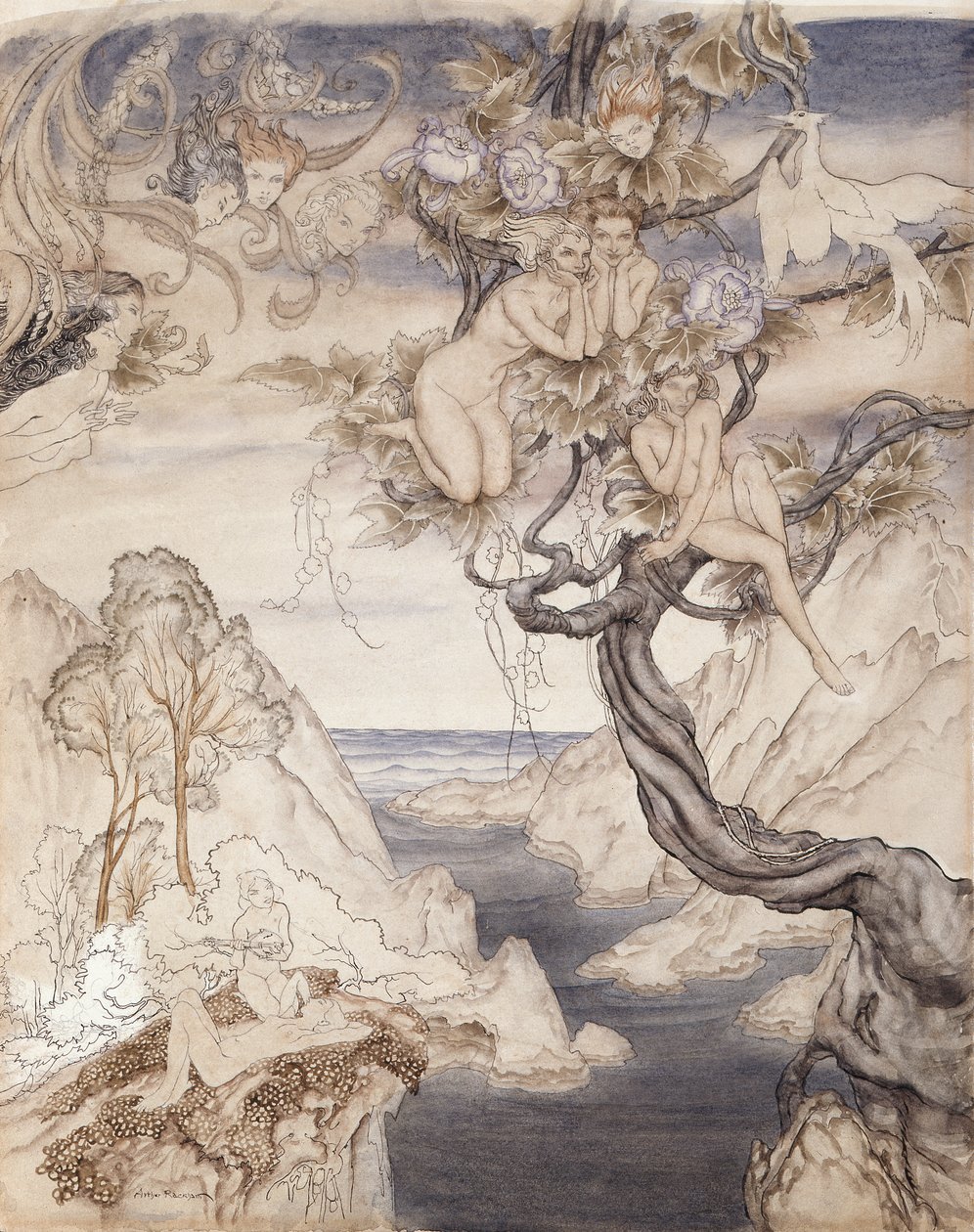 Ein Feenlied, gezeichnet für Akt II, Szene ii, aus Ein Sommernachtstraum von Arthur Rackham