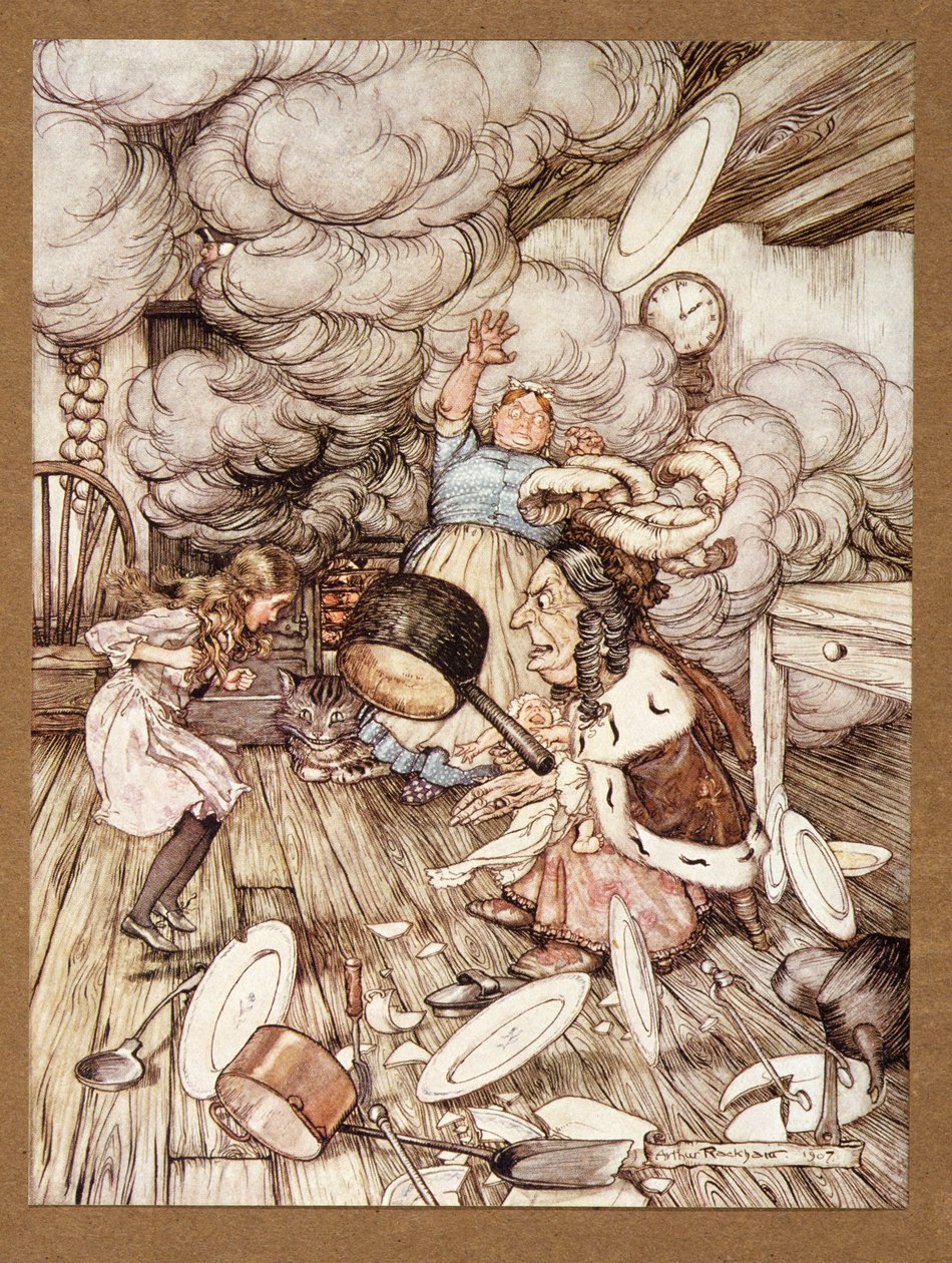 Ein ungewöhnlich großer Kochtopf flog dicht vorbei und hätte ihn fast mitgenommen, aus Alice