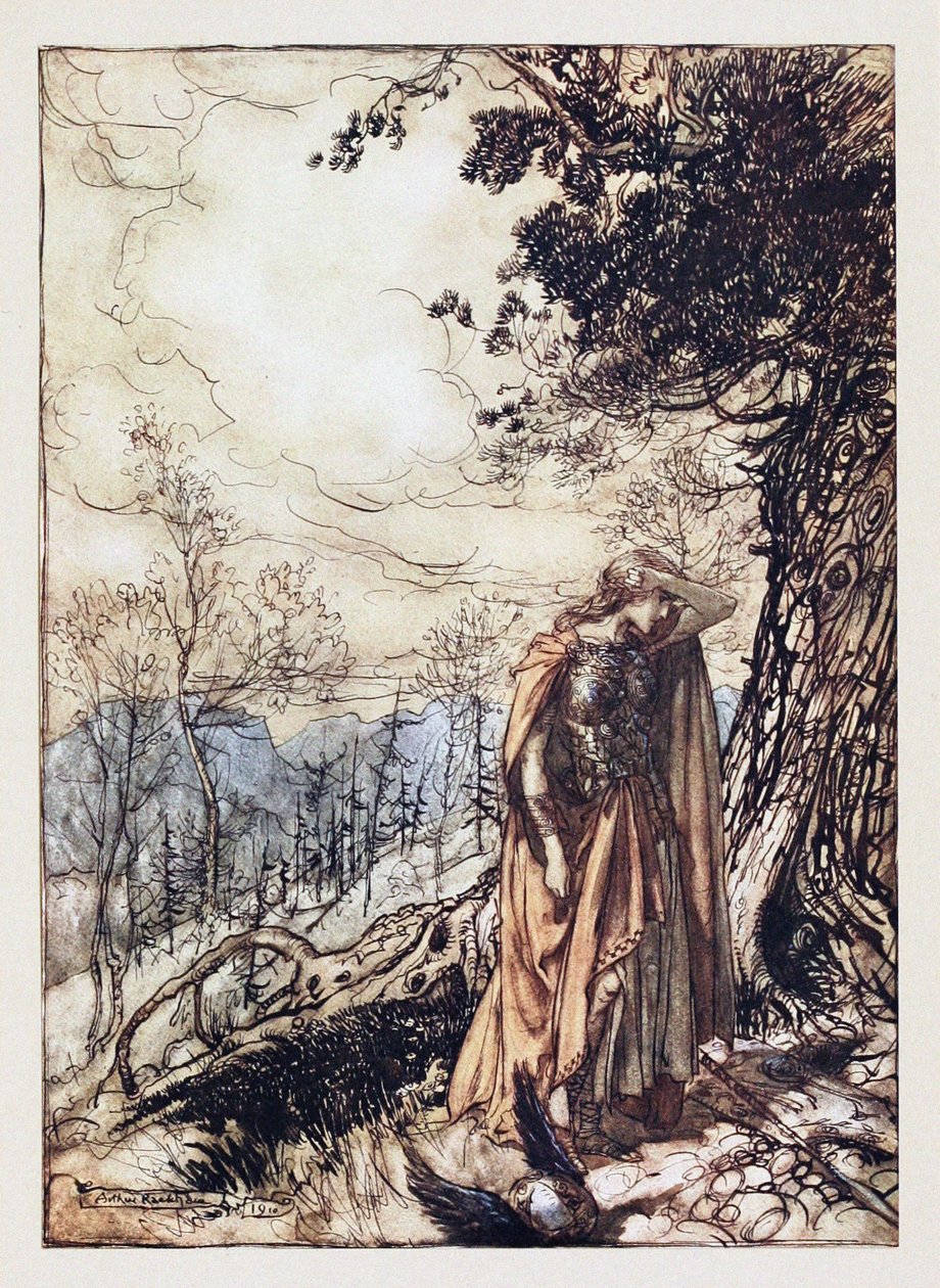 Brünnhilde. Illustration für Das Rheingold und Die Walküre von Richard Wagner von Arthur Rackham