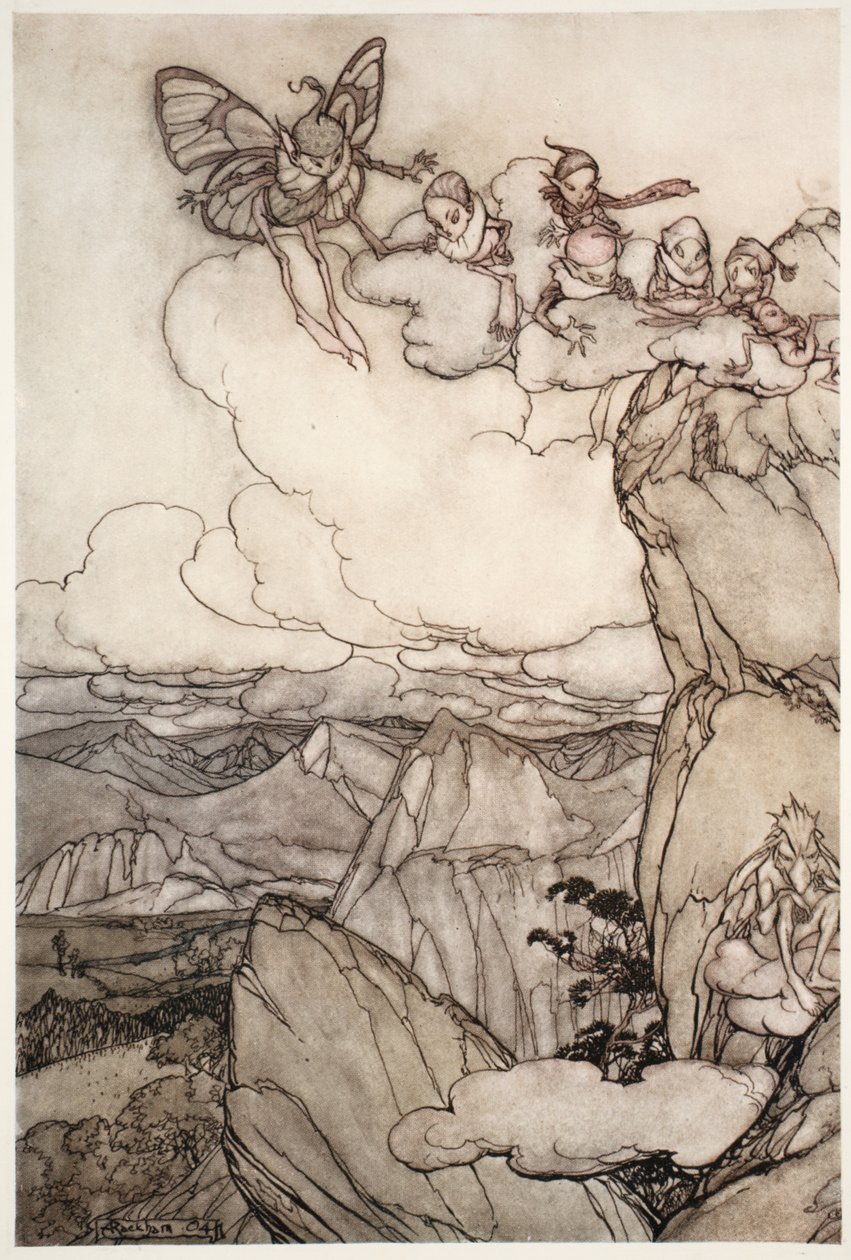 Feen in Bergen, aus Rip Van Winkle von Washington Irving, veröffentlicht 1910 von Arthur Rackham