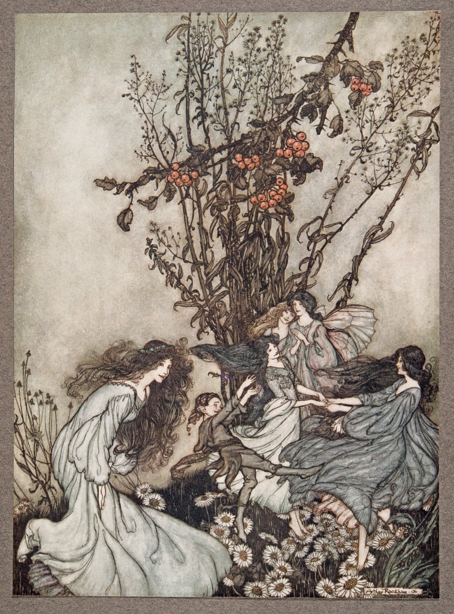 Feen sagen nie, wir fühlen uns glücklich, sie sagen, wir fühlen uns tanzend, aus Peter Pan in Kensington Gardens von J M Barrie, veröffentlicht 1906 von Arthur Rackham