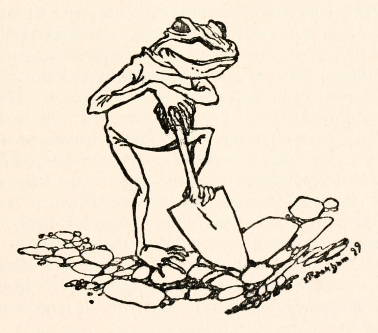 Frosch mit einem Spaten, aus Gullivers Reisen von Jonathan Swift von Arthur Rackham