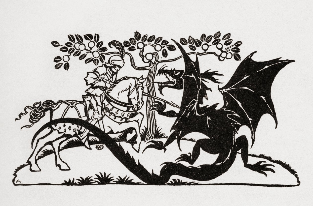 Georg und der Drache. Aus dem Buch Englische Märchen, nacherzählt von F.A. Steel mit Illustrationen von Arthur Rackham, veröffentlicht 1927. von Arthur Rackham