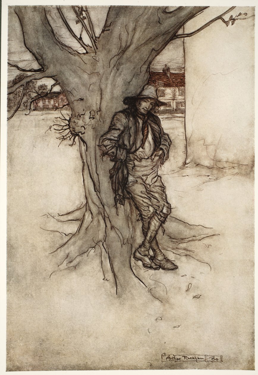 Rips Sohn, ein genaues Abbild von ihm selbst, als er den Berg hinaufging., aus Rip Van Winkle von Washington Irving, veröffentlicht 1910 von Arthur Rackham
