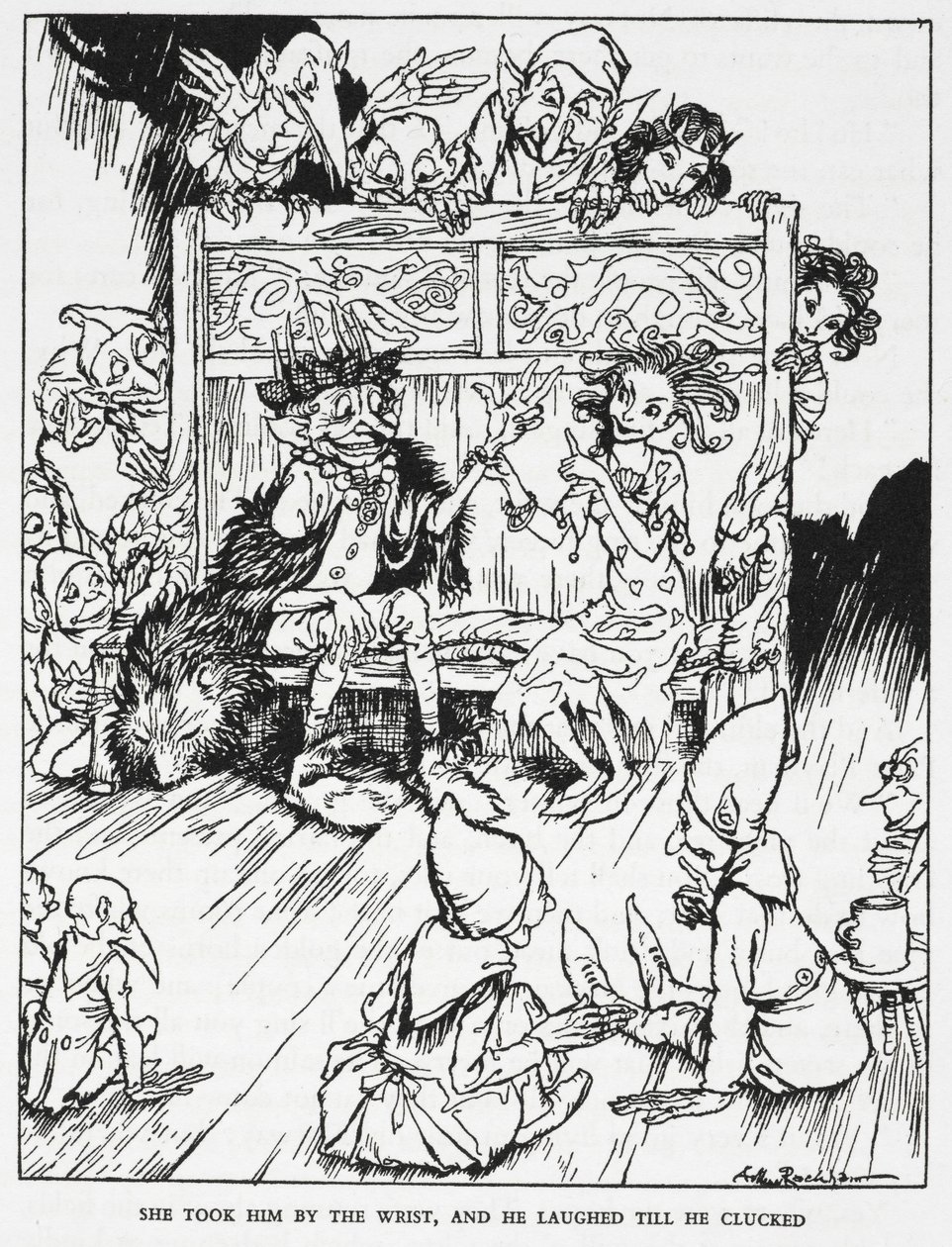 Sie nahm ihn am Handgelenk, und er lachte, bis er gluckste. Elfenmädchen und Kobolde. Illustration für 