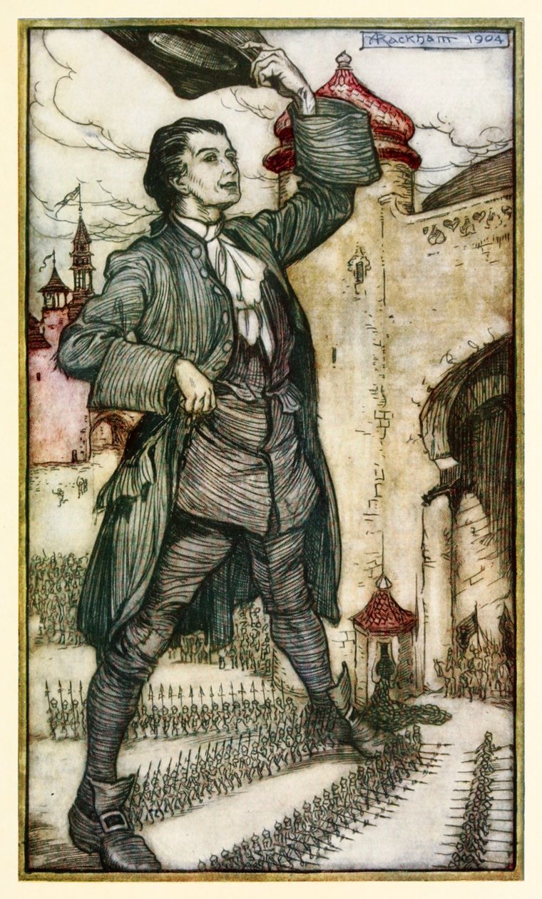 Der Kaiser von Lilliput inspiziert seine Truppen, aus Teil I: Eine Reise nach Lilliput in Gullivers Reisen von Jonathan Swift von Arthur Rackham