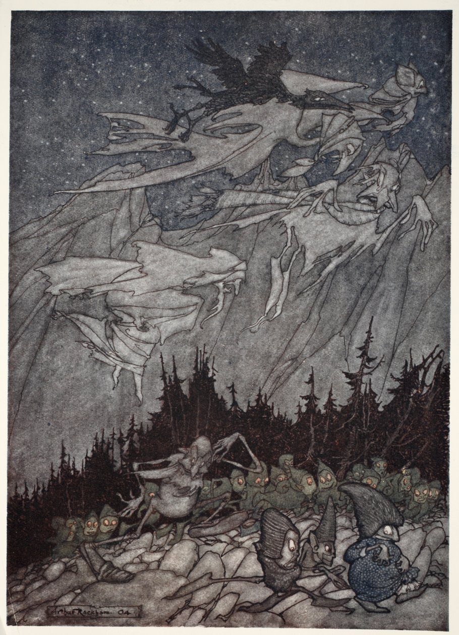 Die Kaatskill-Berge waren schon immer von seltsamen Wesen heimgesucht., aus Rip Van Winkle von Washington Irving, veröffentlicht 1910 von Arthur Rackham