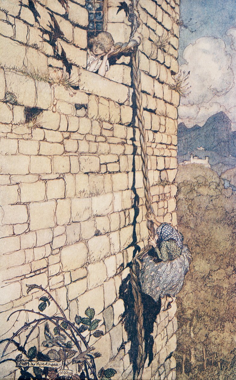 Die Hexe kletterte hinauf (aus den Märchen der Brüder Grimm) von Arthur Rackham