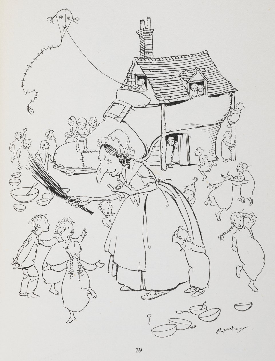 Es war eine alte Dame, die in einem Schuh lebte. Frau mit einem Schuhhaus und vielen Kindern von Arthur Rackham