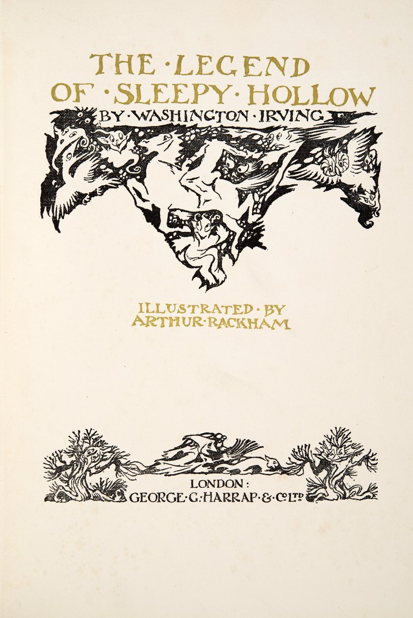 Titelseite, aus Die Legende von Sleepy Hollow von Washington Irving (1783 - 1859), veröffentlicht 1928 von Arthur Rackham