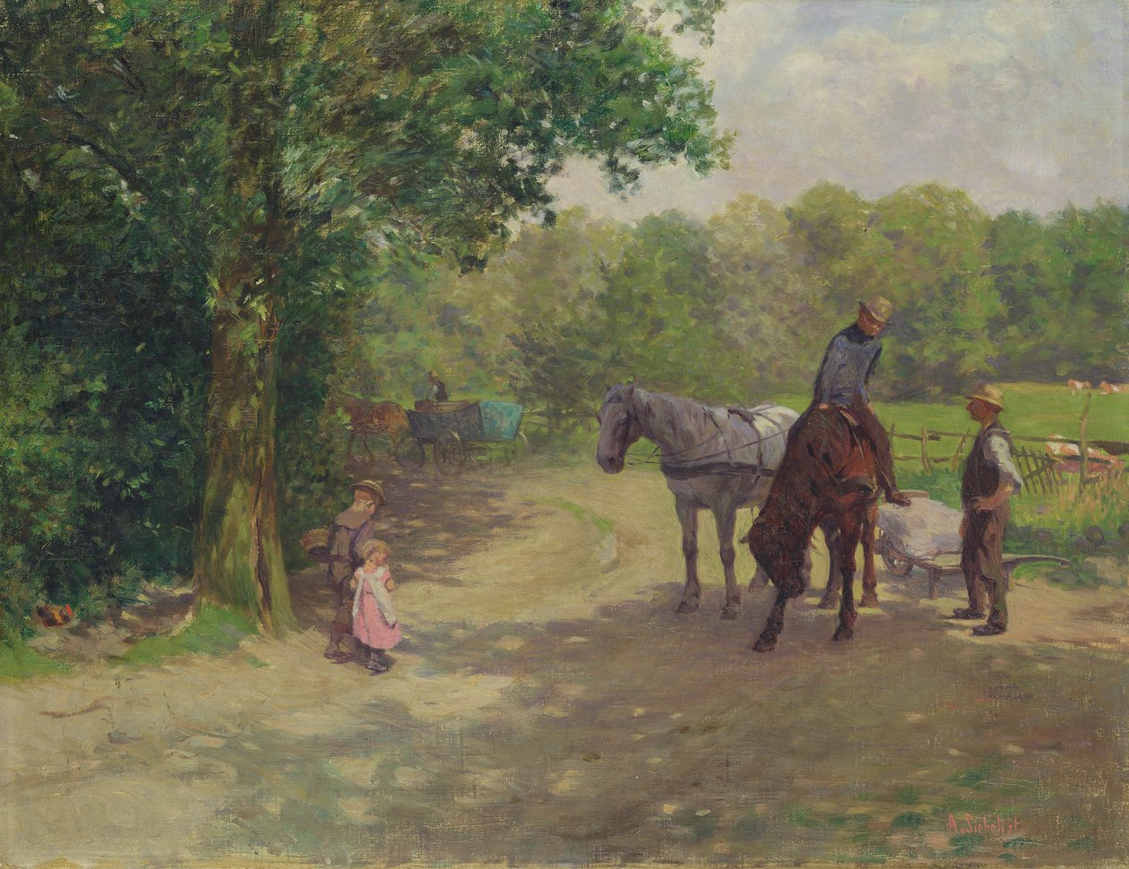 Landschaft mit Pferd und Wagen von Arthur Siebelist
