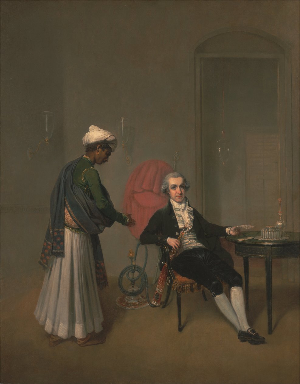 Porträt eines Gentlemans, möglicherweise William Hickey, und eines indischen Dieners von Arthur William Devis
