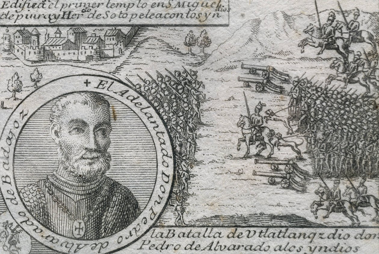 Pedro de Alvarado (1485-1541). Spanischer Konquistador und Gouverneur von Guatemala. Schlacht von Ulatlanga von Artist Unknown