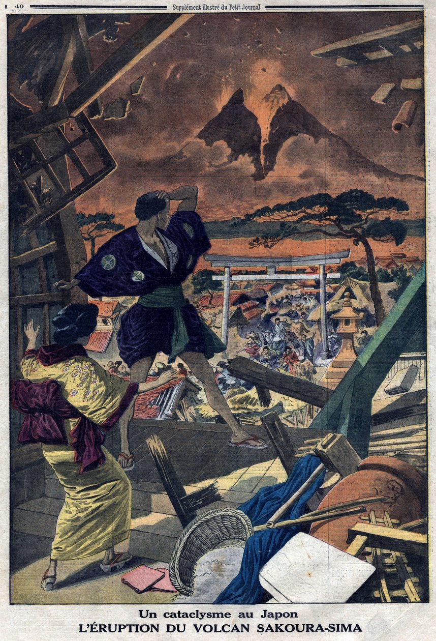 Ein Kataklysmus in Japan: Der Ausbruch des Vulkans Sakoura Sima von Artist Unknown