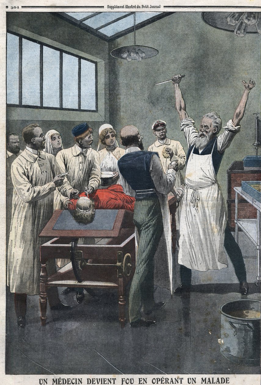 Ein Chirurg wurde verrückt, als er einen Patienten in einem Krankenhaus in Razomin, Chita, Russland operierte von Artist Unknown