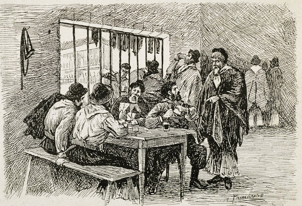 Argentinien (20. Jahrhundert). „Pulperia“, eine Taverne und Spirituosengeschäft. Illustration von T.Tamarera. Gravur von Artist Unknown
