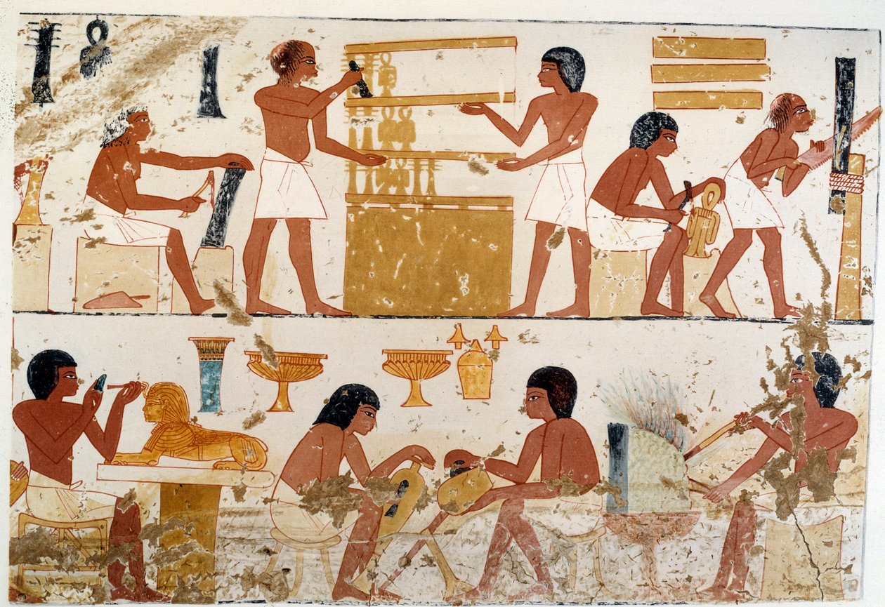Handwerker bei der Arbeit. Faksimile nach einem Dokument aus Theben, Zeit von Amenophis III (18. Dynastie) von Artist Unknown