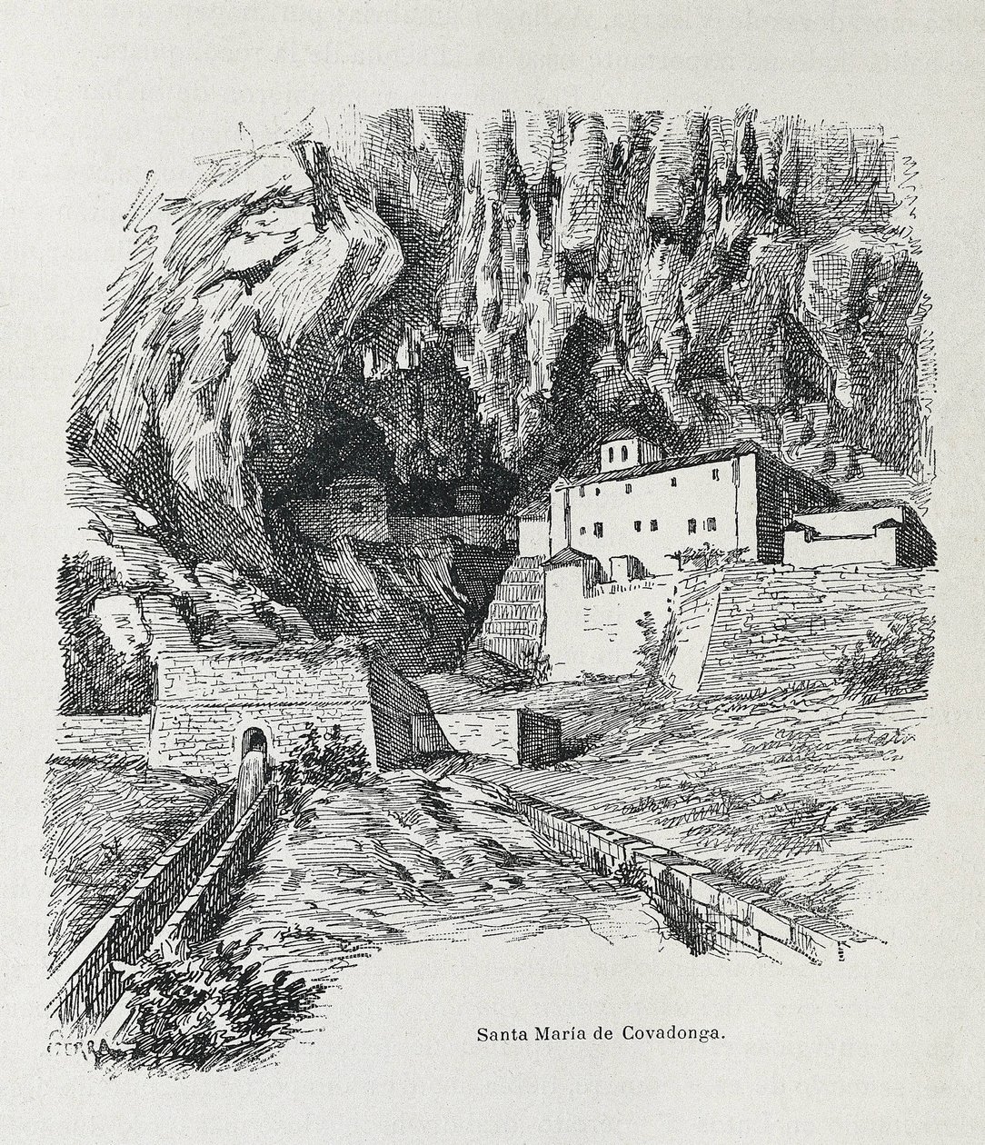 Covadonga. Einsiedelei von Santa Maria. Gravur. SPANIEN. ARAGON. Zaragoza. Allgemeine Militärakademie von Artist Unknown