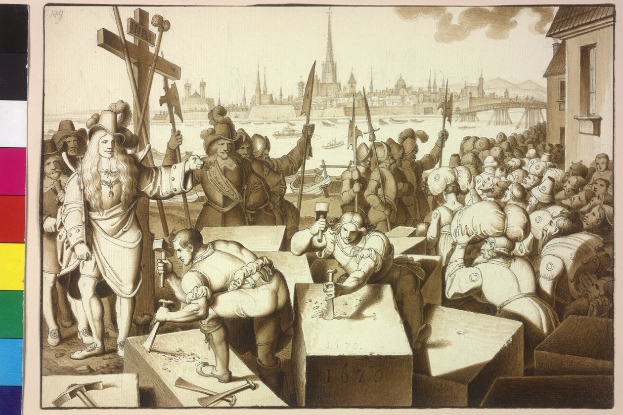 Kaiser Leopold I vertreibt die Juden und lässt in der Leopoldstadt Gotteshäuser bauen von Artist Unknown