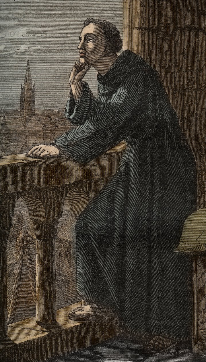 Englischer Philosoph Roger Bacon in Oxford - Roger Bacon in Oxford - Franziskanermönch, Theologe, Philosoph und englischer Gelehrter (Ilchester, Somerset, um 1214 in Oxford) von Artist Unknown
