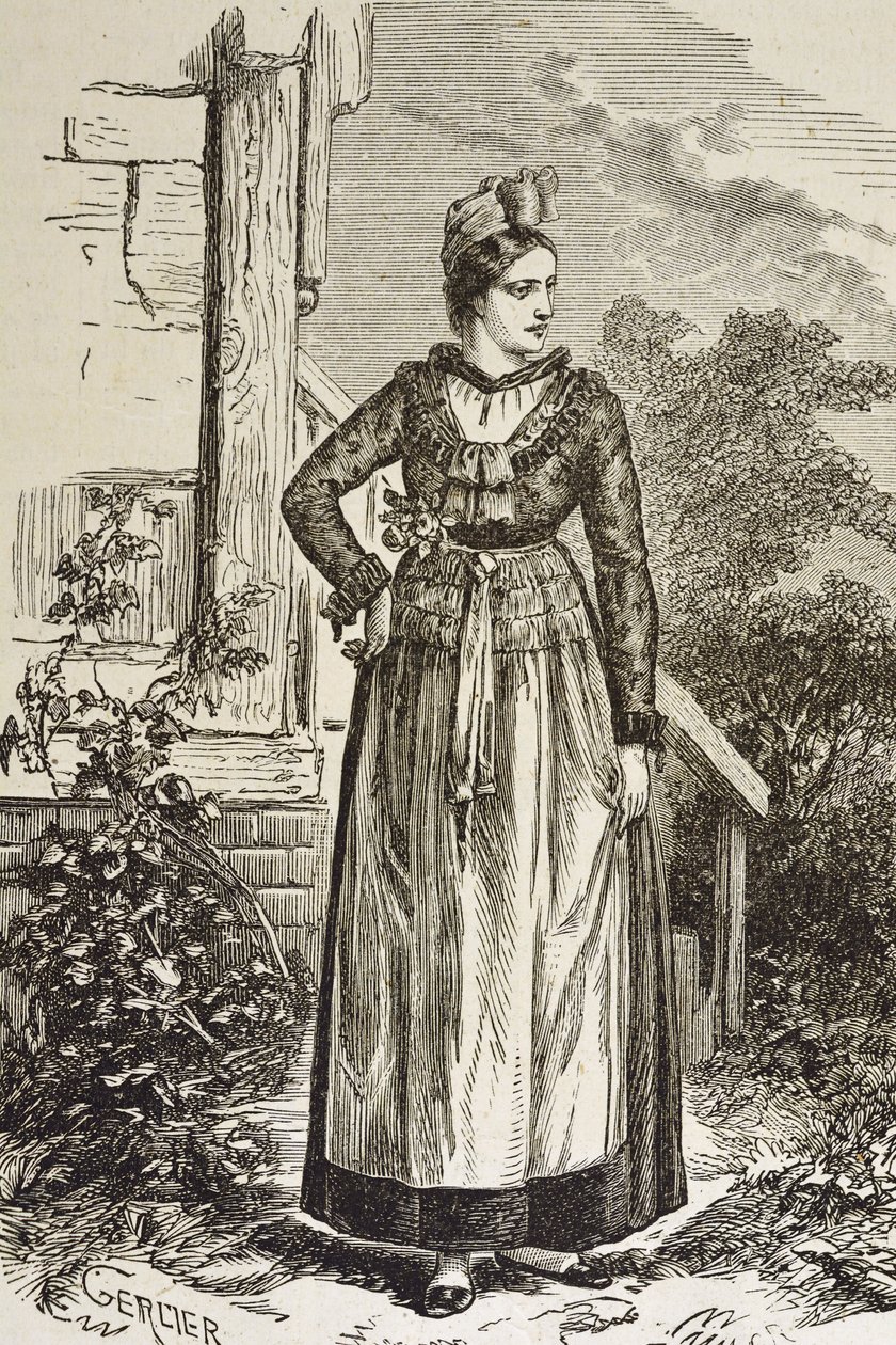 Deutschland (19. Jh.). Gesellschaft (1879). Elsass. Frauen in der Region. Derzeit wurde Elsass vom Deutschen Reichstag gehalten (1871-1918). Gravur. Private Sammlung von Artist Unknown