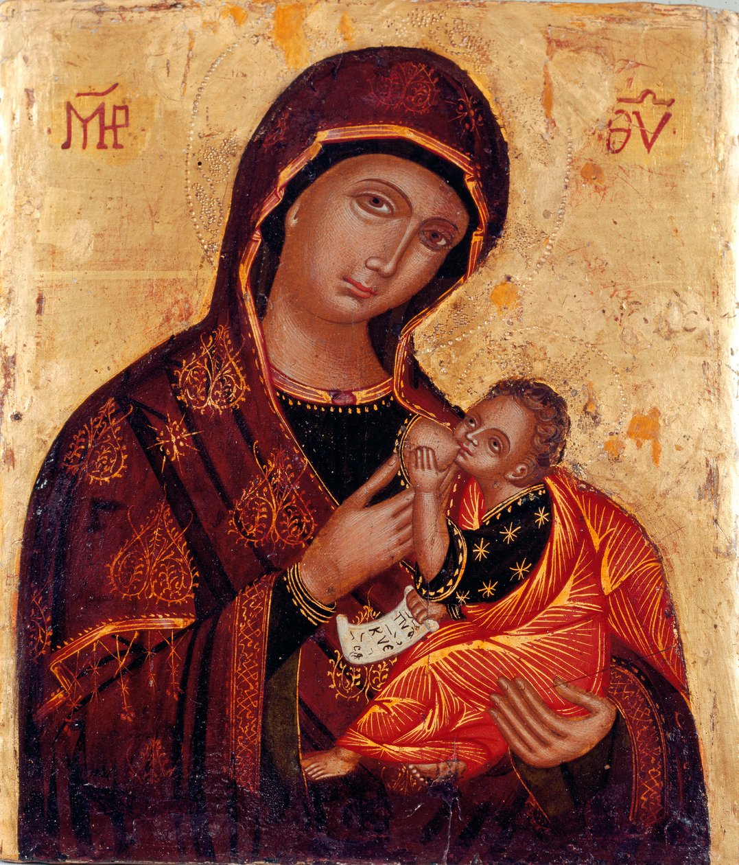 Ikone: „Jungfrau und Kind“ Anonyme Holzmalerei. Kirche Santa Maria delle Grazie al Trionfale, Rom von Artist Unknown