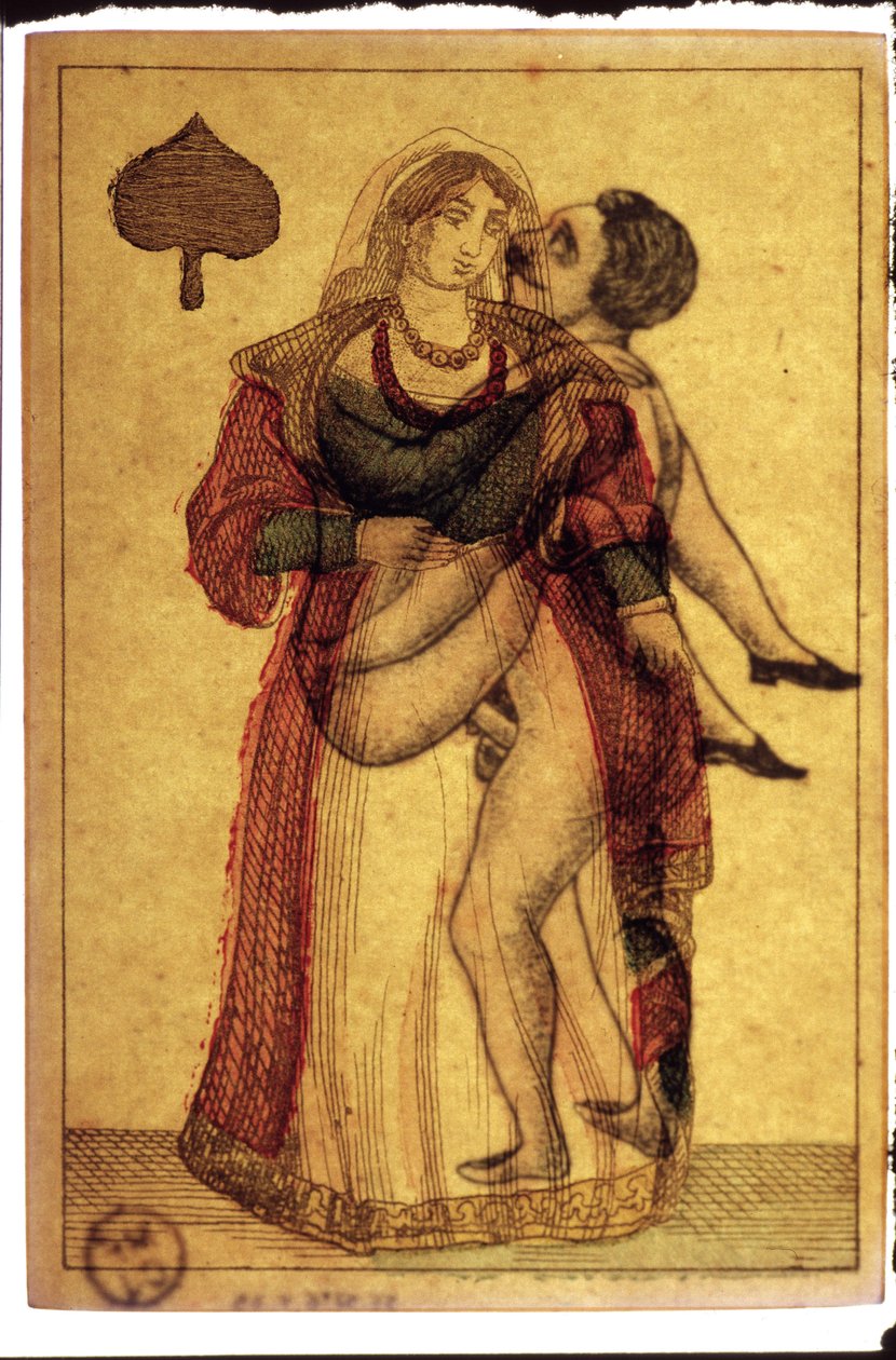 Alte Spielkarten: erotische Szene. Musé de la Carte à Plouer, Issy-les-Moulineaux. von Artist Unknown