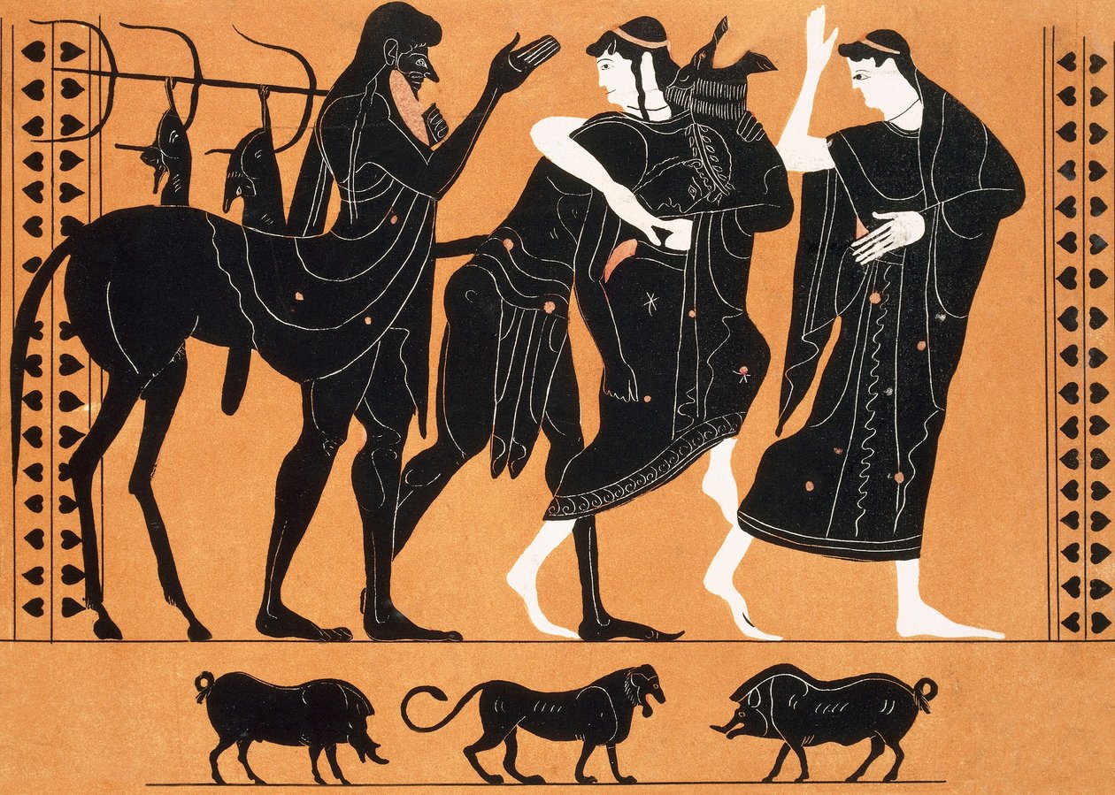 Peleus und Thetis vor dem Zentaur Chiron von Artist Unknown