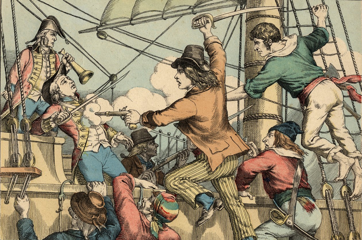 Robert Surcouf, französischer Seemann und Korsar, hier beim Entern des englischen Bootes "Triton" im Jahr 1796 von Artist Unknown