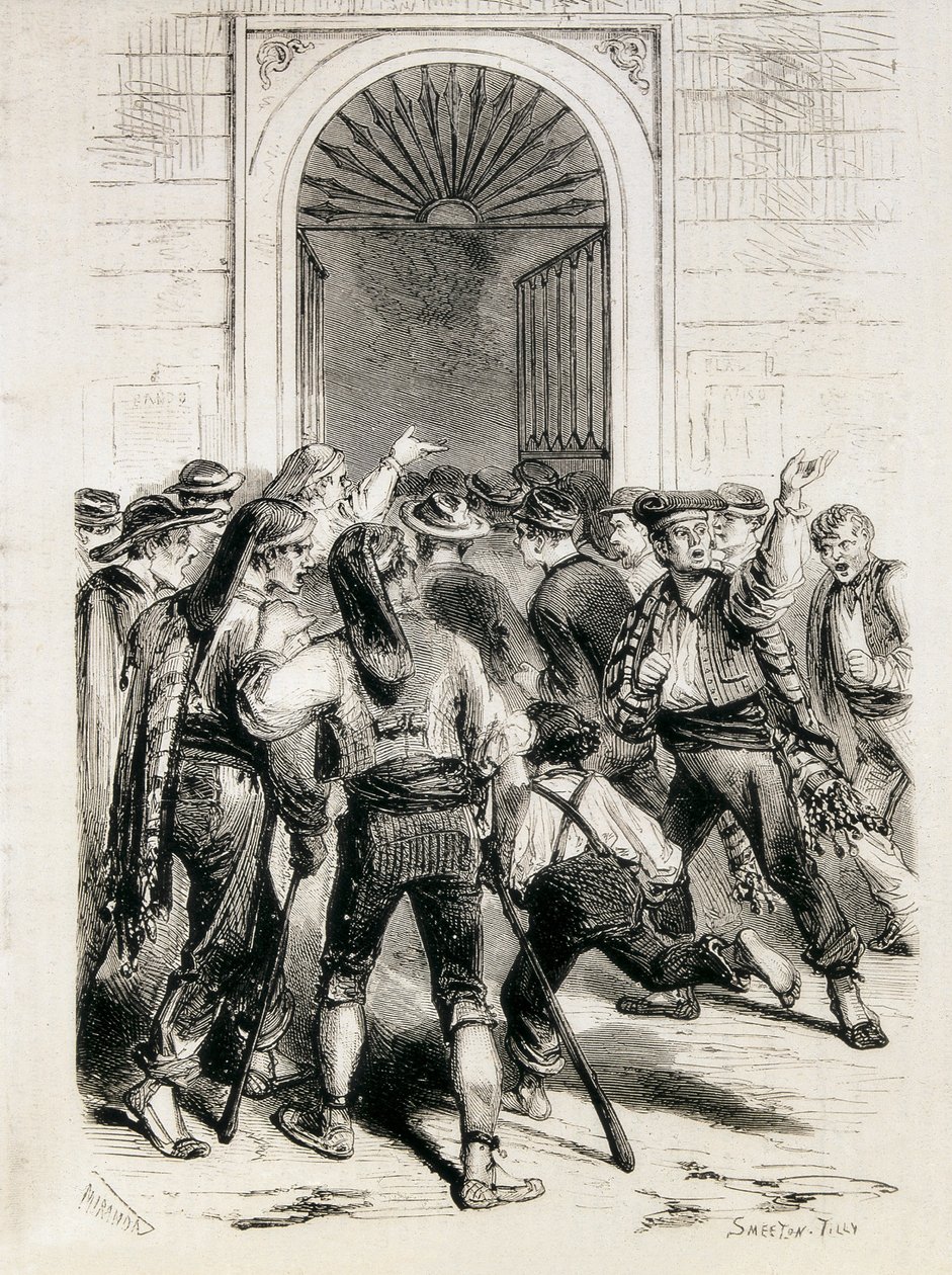 Spanien (1873). Proklamation der Ersten Republik und Erstürmung des Rathauses von Barcelona (11. Februar 1873). Radierung. von Artist Unknown