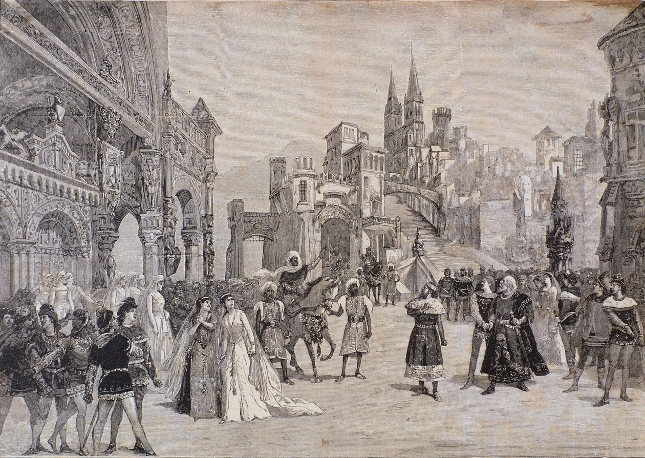 Der Gesandte von Boabdil dem Mauren erklärt dem König von Kastilien den Krieg, aus der Oper Werther, nach der Aufführung im Teatro Costanzi in Rom von Artist Unknown