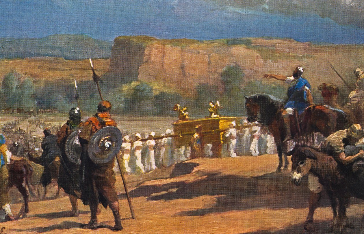 Die Belagerung von Jericho, Kapitel 3, Vers 17 aus der Bibel (Druck) von Artist Unknown