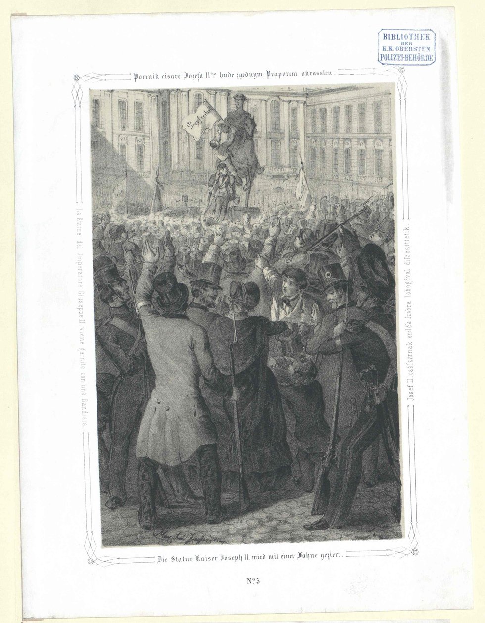 Die Statue von Kaiser Joseph II mit einer kostbaren Fahne von Artist Unknown
