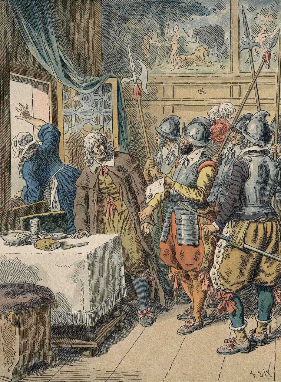 Verhaftung von Pierre Broussel (1575 - 1654) im Jahr 1648 auf Befehl von Anna von Österreich, die den Aufstand des Volkes (Tage der Barrikaden) und die Fronde auslöste von Artist Unknown