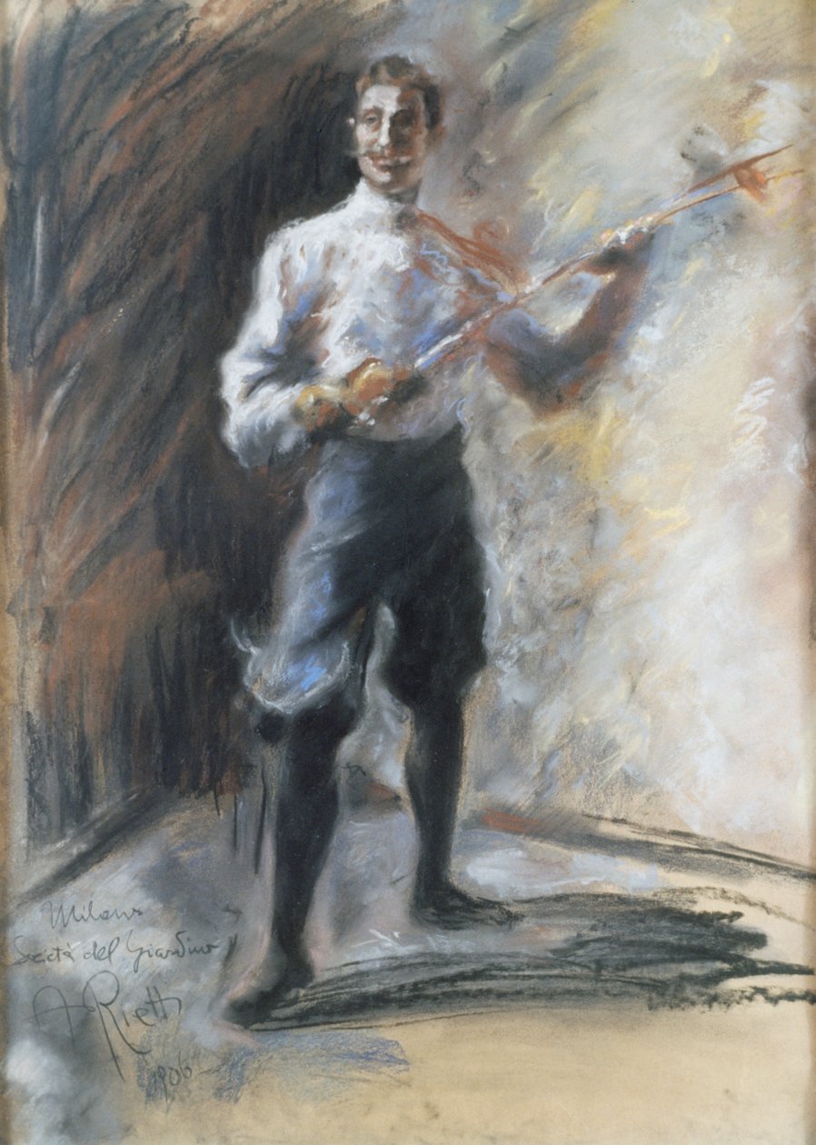Der Fechtmeister Weisi, von Arturo Rietti (1863-1943), Pastell auf Papier, 72x53 cm. Italien, 20. Jahrhundert. von Arturo Rietti