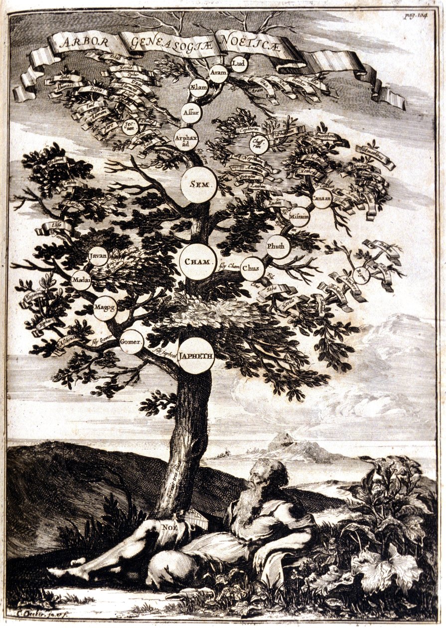 Stammbaum von Noe nach: Athanasius Kircher, Turris Babel, Rom 1675 Mailand von Athanasius Kircher