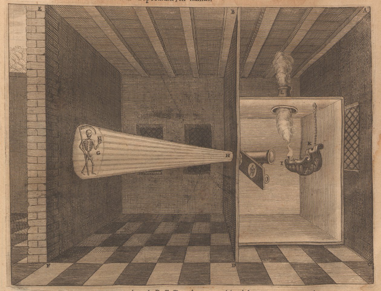 Zauberlaterne zeigt den Tod aus Ars Magna Lucis, 1671 von Athanasius Kircher