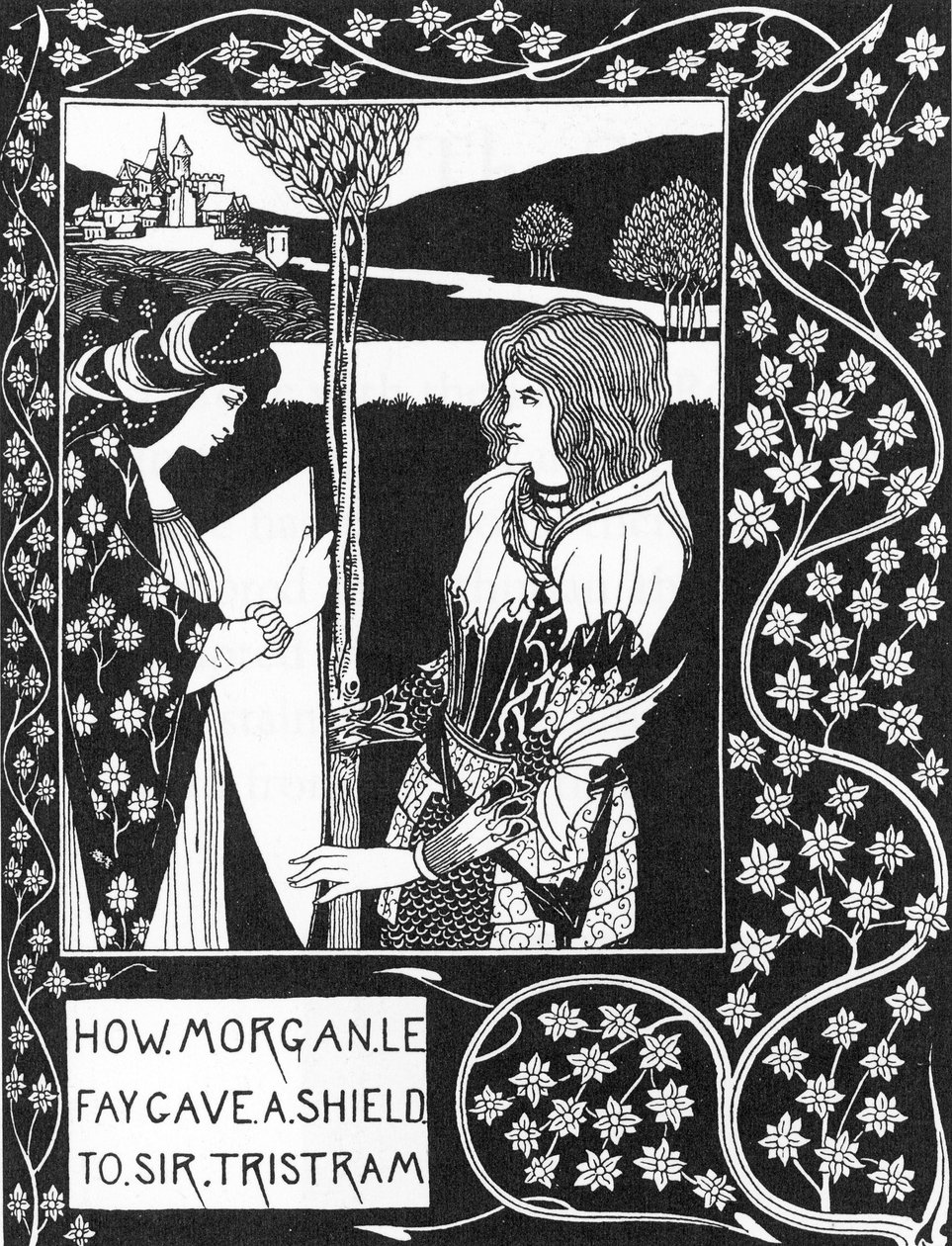 Artus-Sage: „Die Fee Morgane gibt Tristan ein Schild“ Gravur in „Die Geschichte von Tristan und seinen Abenteuern, die seine Liebesgeschichte mit Isolde umfasst“ „Le Morte d