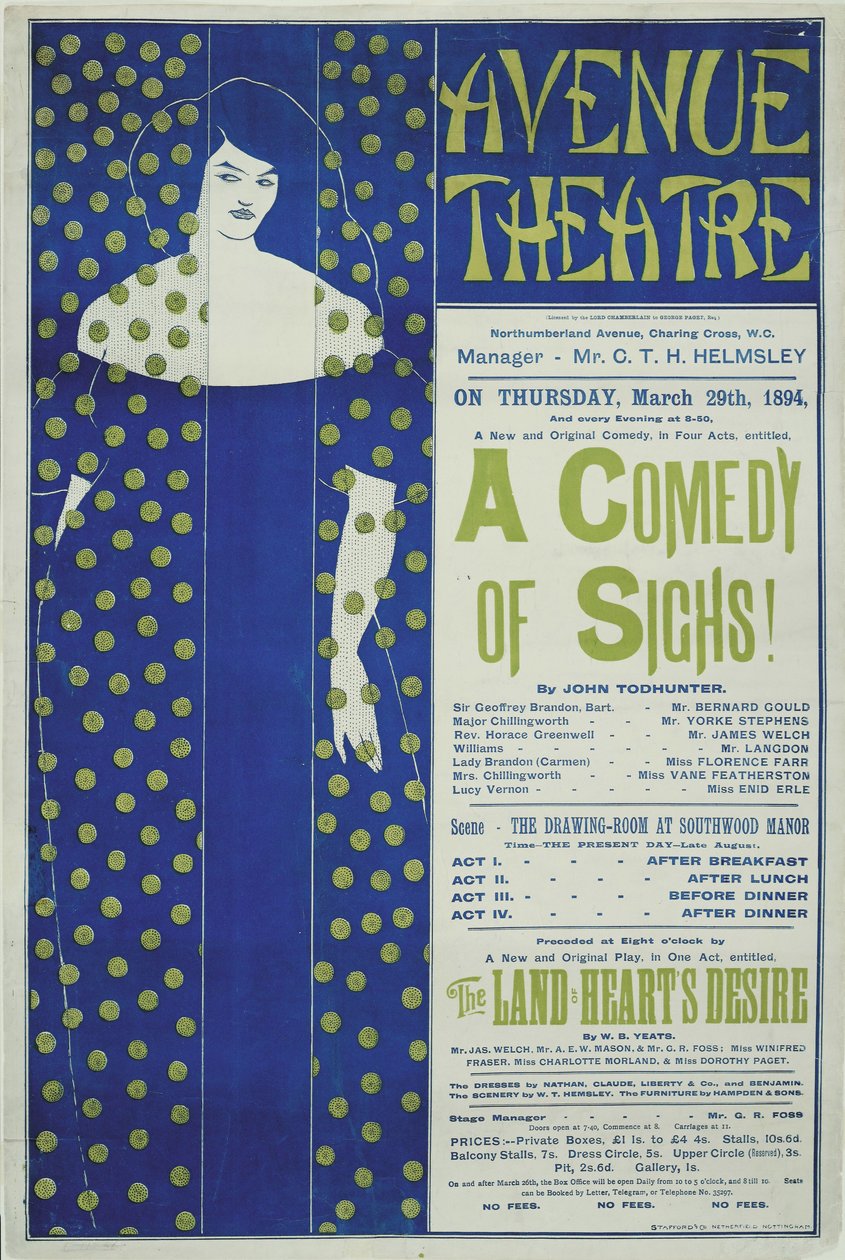 Avenue Theater, Eine Komödie der Seufzer! Poster, 1894 von Aubrey Beardsley