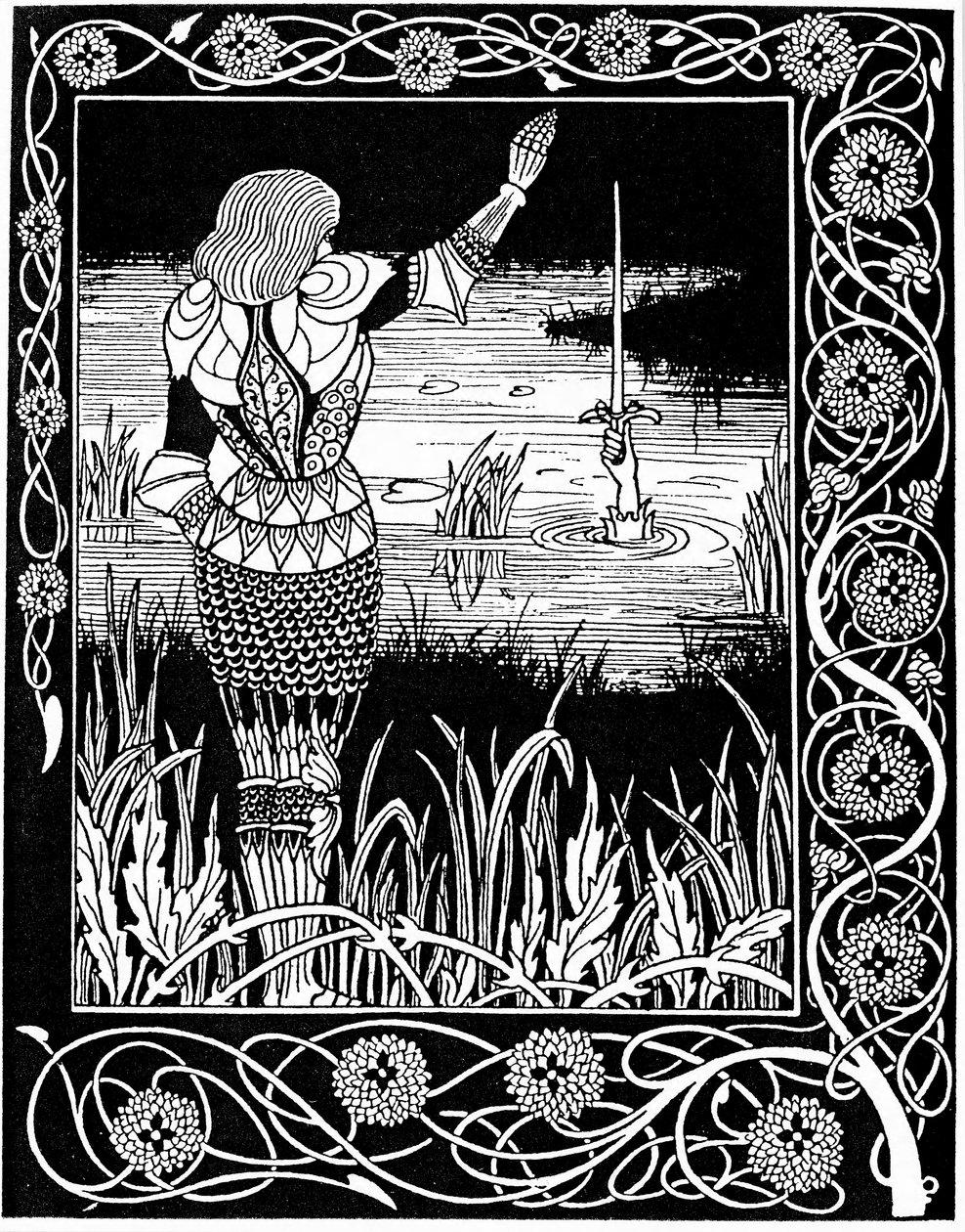Excalibur wird von der Dame vom See zurückgeholt von Aubrey Beardsley