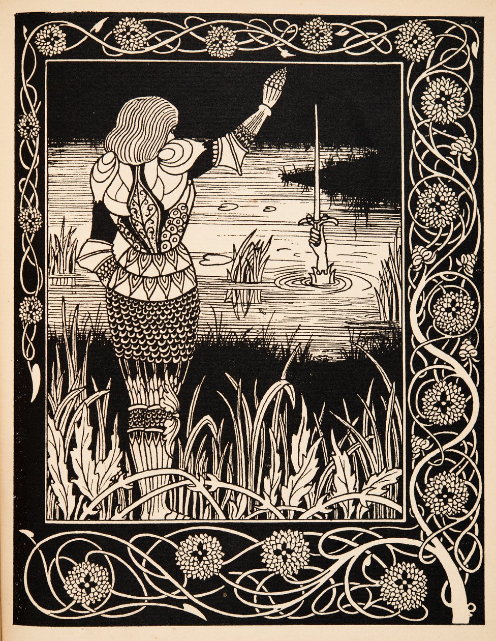 Wie Sir Bedivere das Schwert Excalibur ins Wasser warf von Aubrey Beardsley