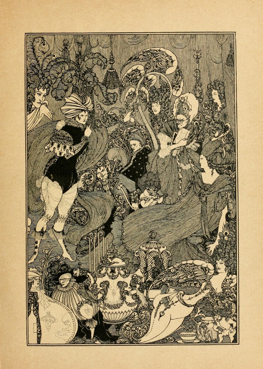 Der Lockenraub. Illustration für Die Höhle der Milz von Alexander Pope von Aubrey Beardsley