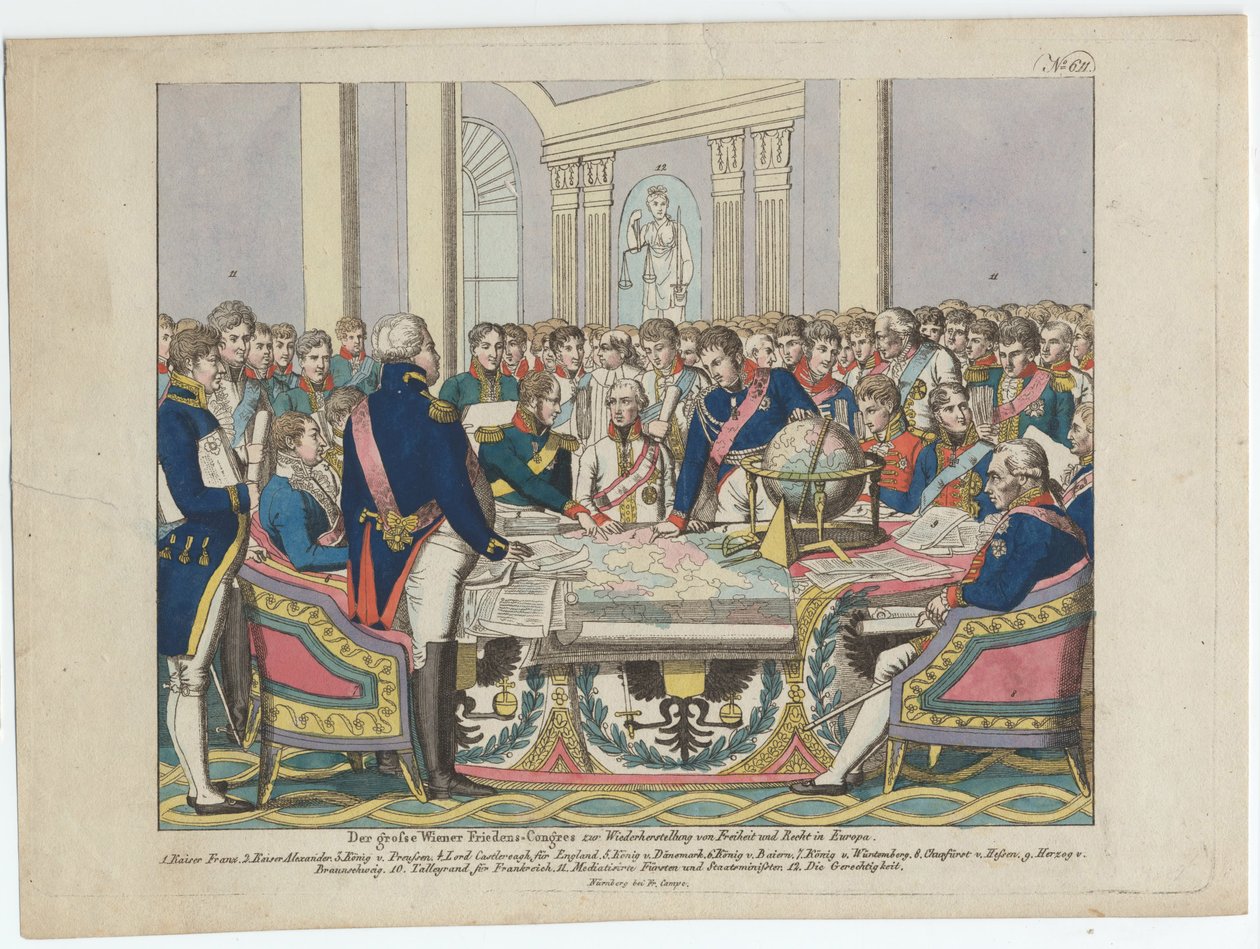 Der Wiener Kongress (handkolorierte Radierung) von August Friedrich Andreas Campe