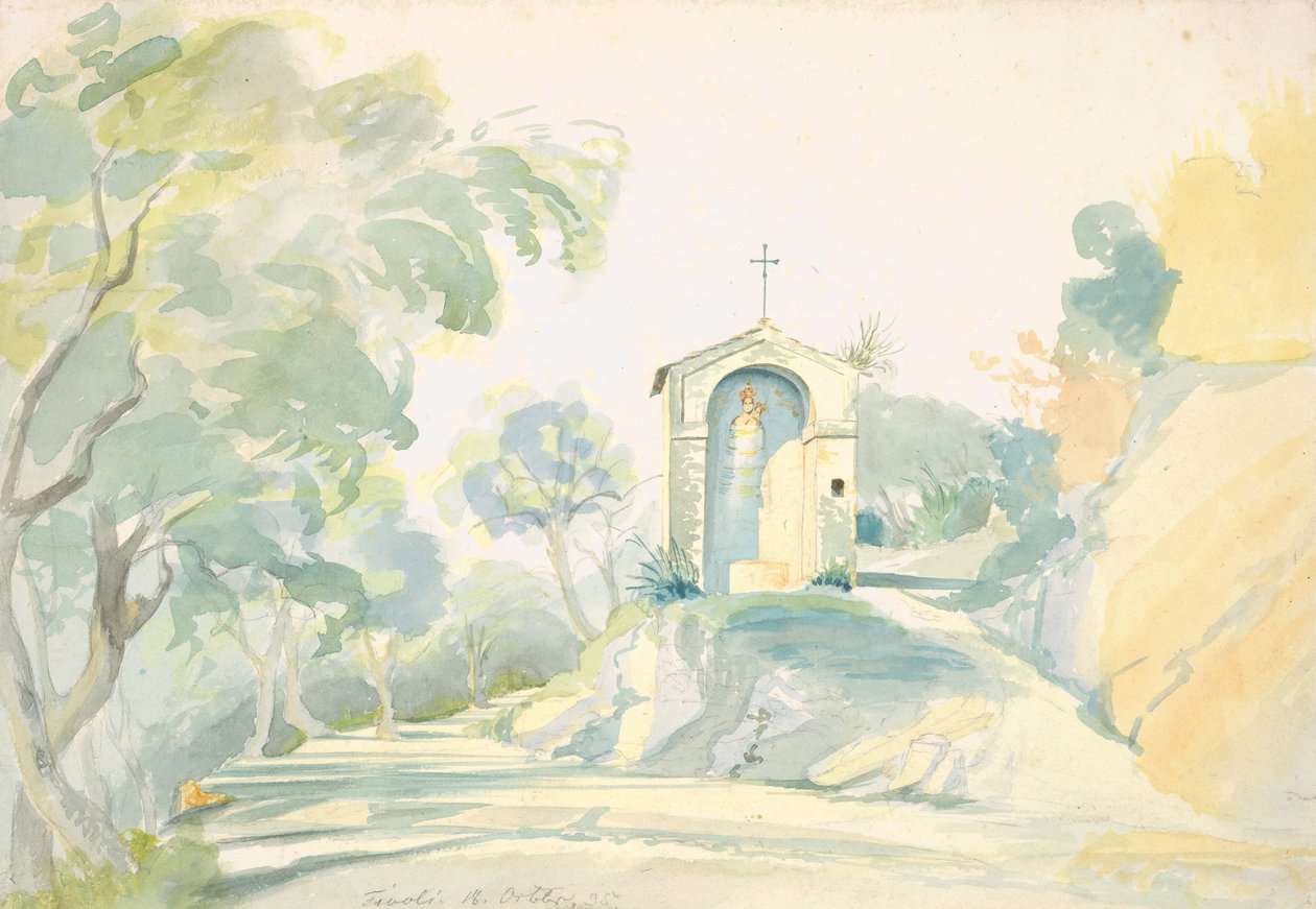 Eine Kapelle am Straßenrand in der Nähe von Tivoli, 1835 von August Georg Friedrich Lucas