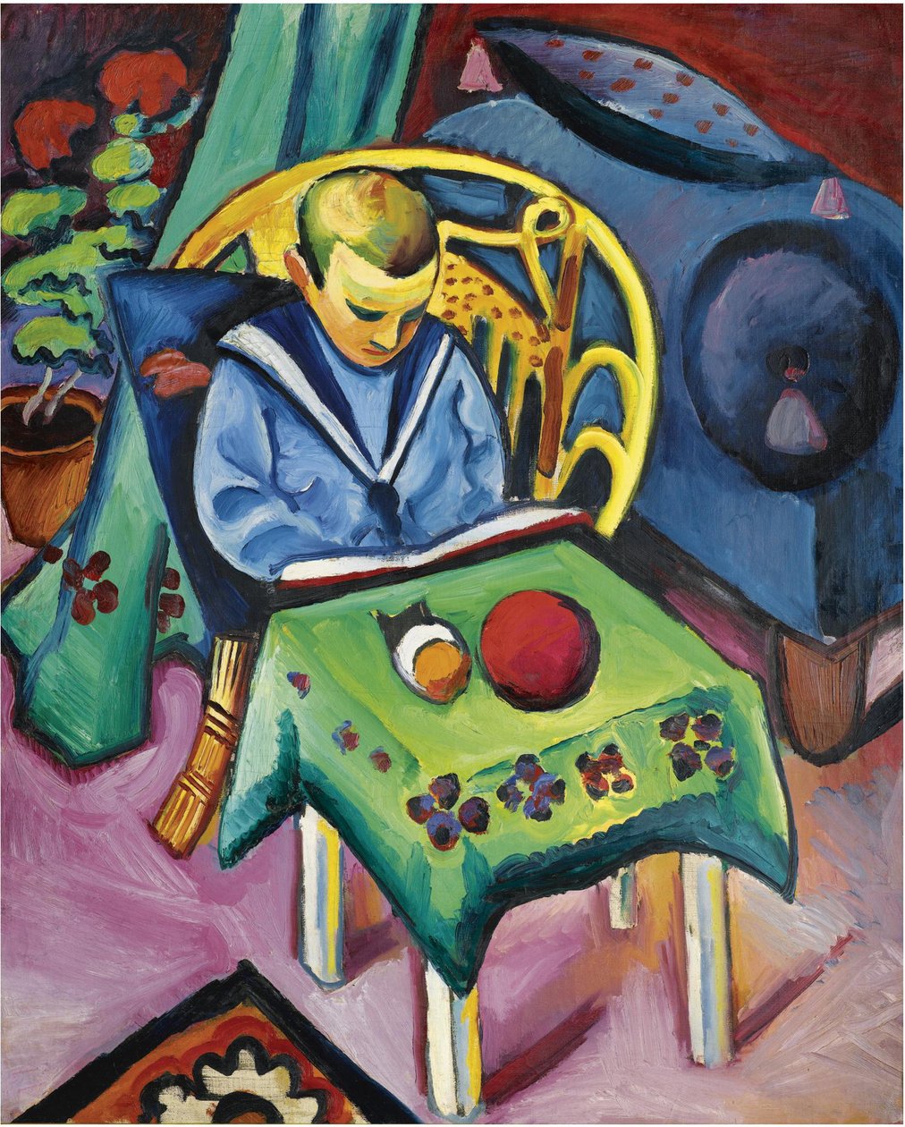Junge mit Buch und Spielzeug, 1912 von August Macke