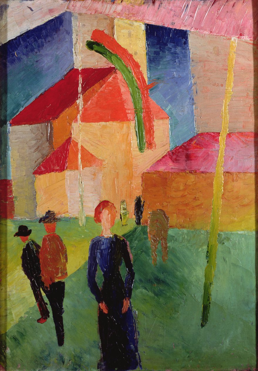 Kirche mit Fahnen geschmückt von August Macke