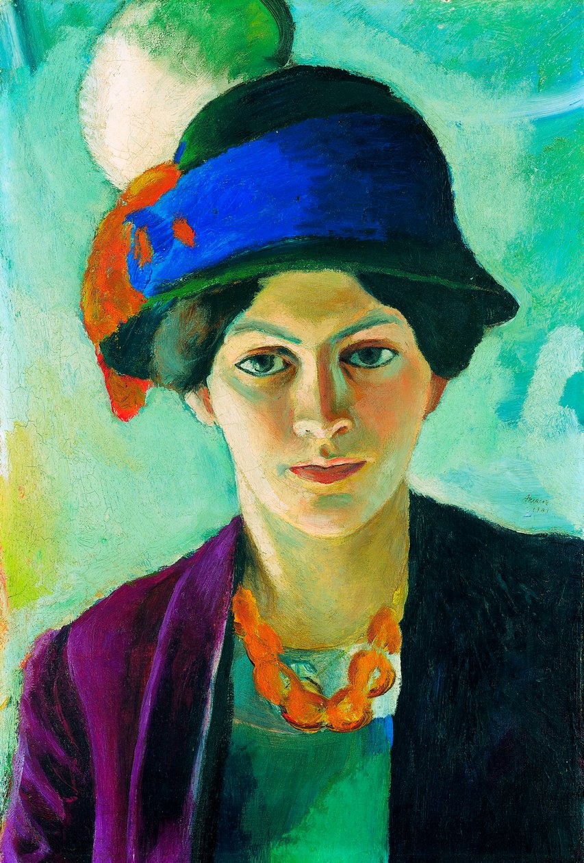 Porträt der Frau des Künstlers mit Hut von August Macke