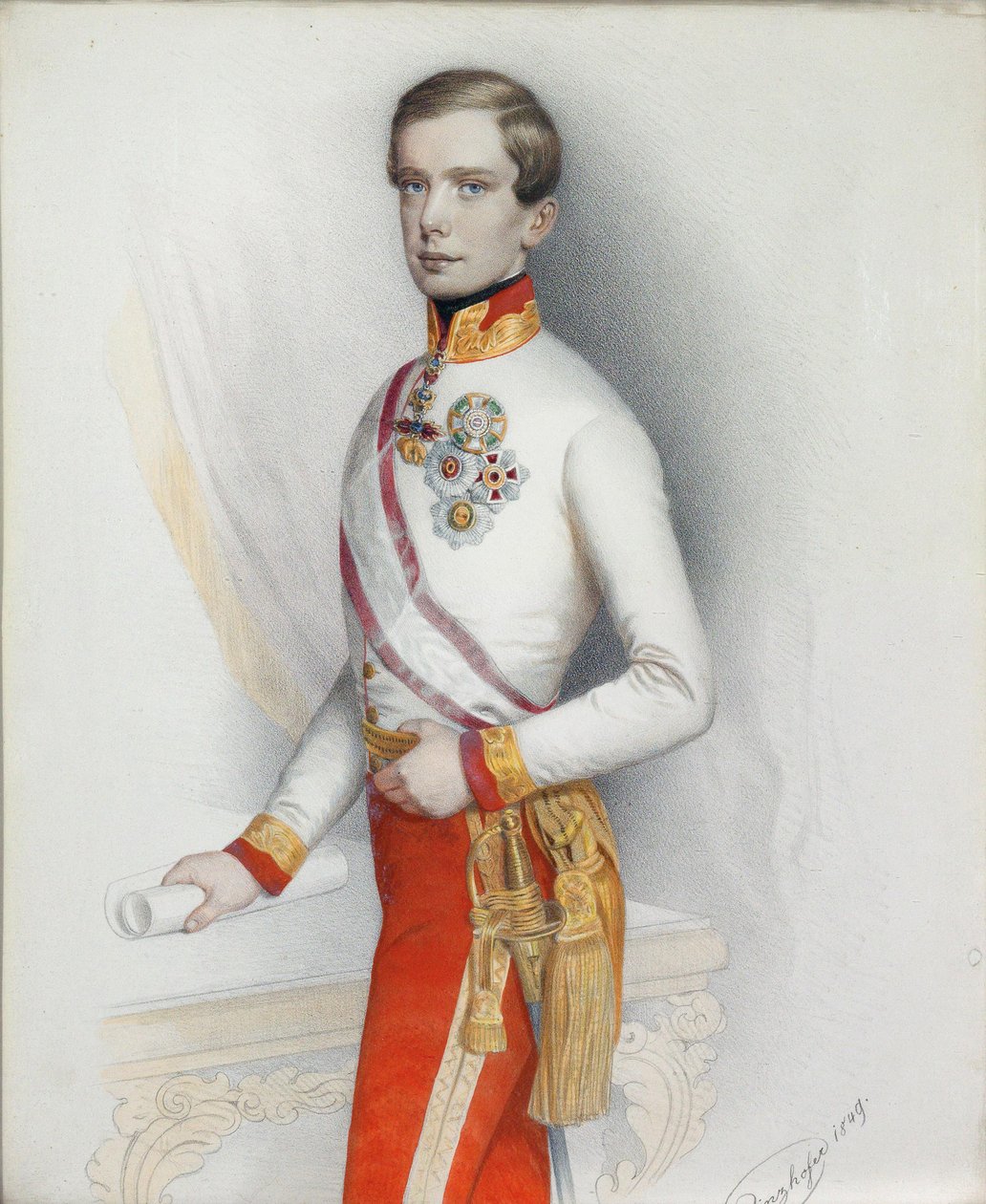 Porträt von Kaiser Franz Joseph I. von Österreich, 1849 von August Prinzhofer