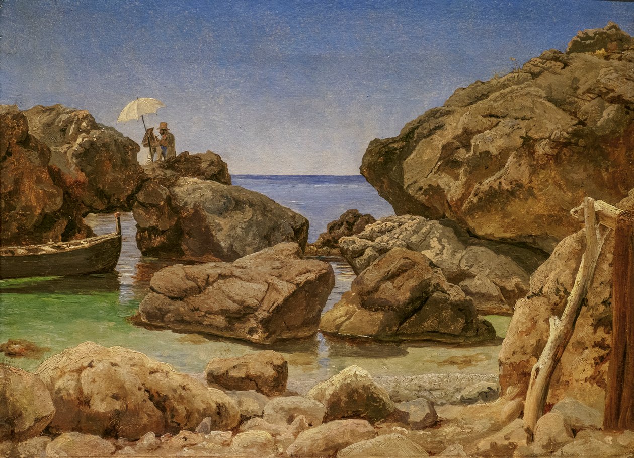 Felsenküste bei Capri mit einem malenden Künstler von August Wilhelm Boesen